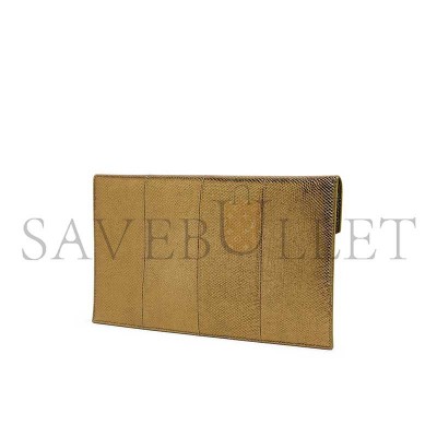 YSL UPTOWN YSL METALLIC SNAKESKIN POUCH CLUTCH BAG IN MILITARY GOLD 565739 (27*16*2cm)